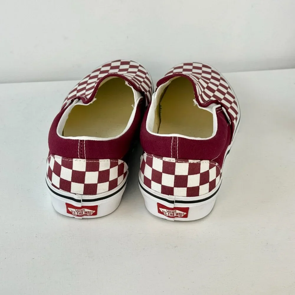 Men's 11 - VANS Classic Slip-On Checkerboard Skateboarding Shoe - Burgundy